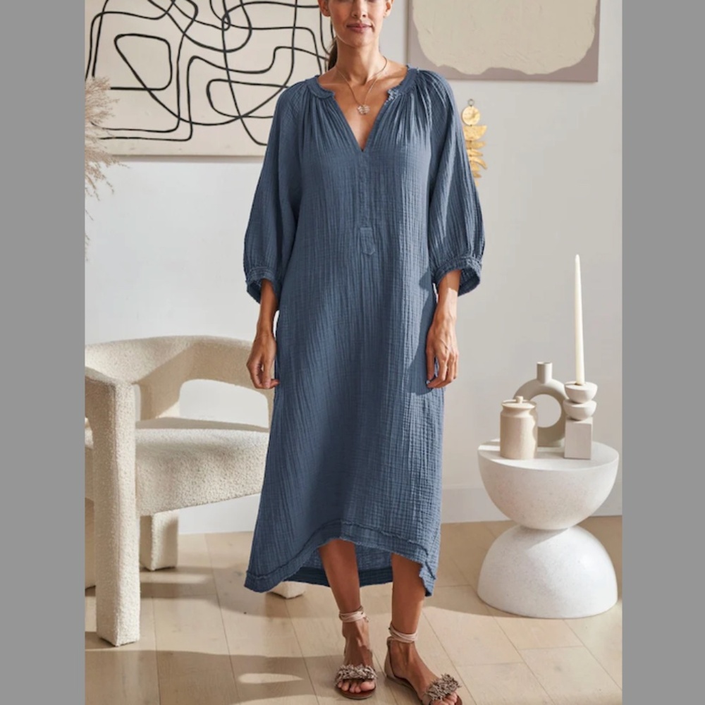 Ocean + Main THE Gauze Dress in Petrol S-M